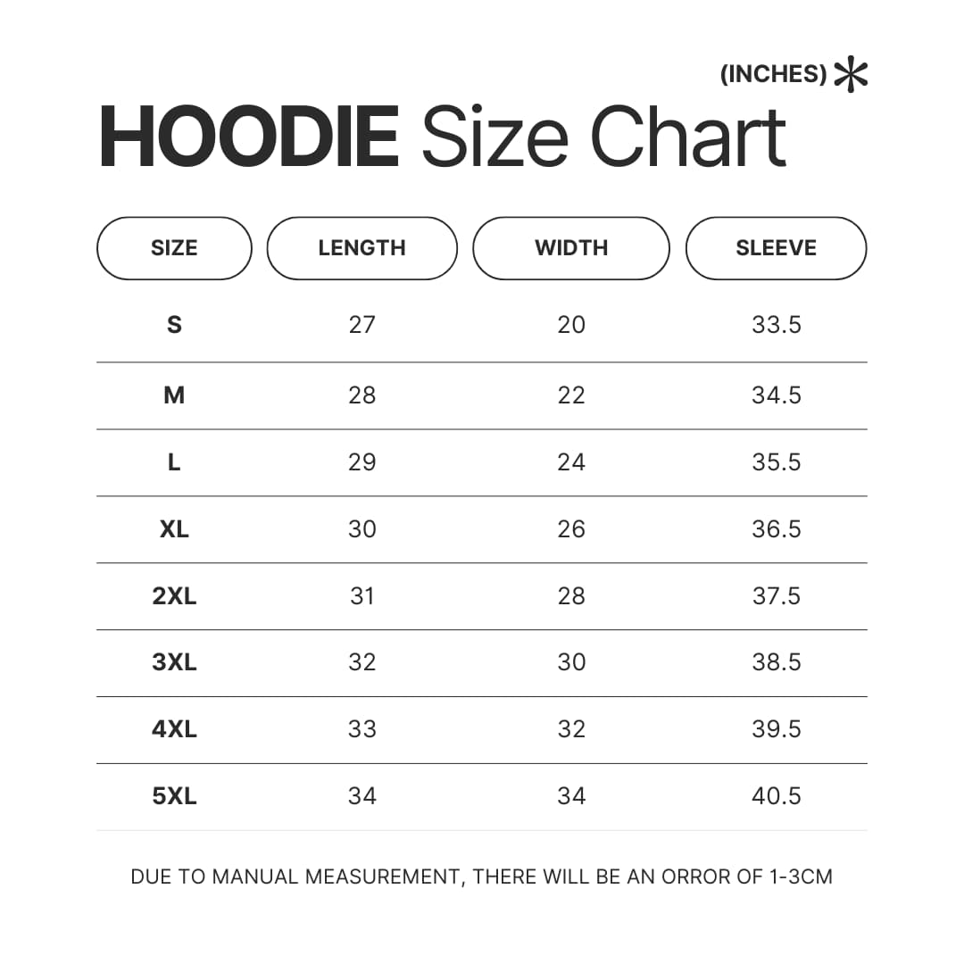 Hoodie Size Chart - Gojira Merch