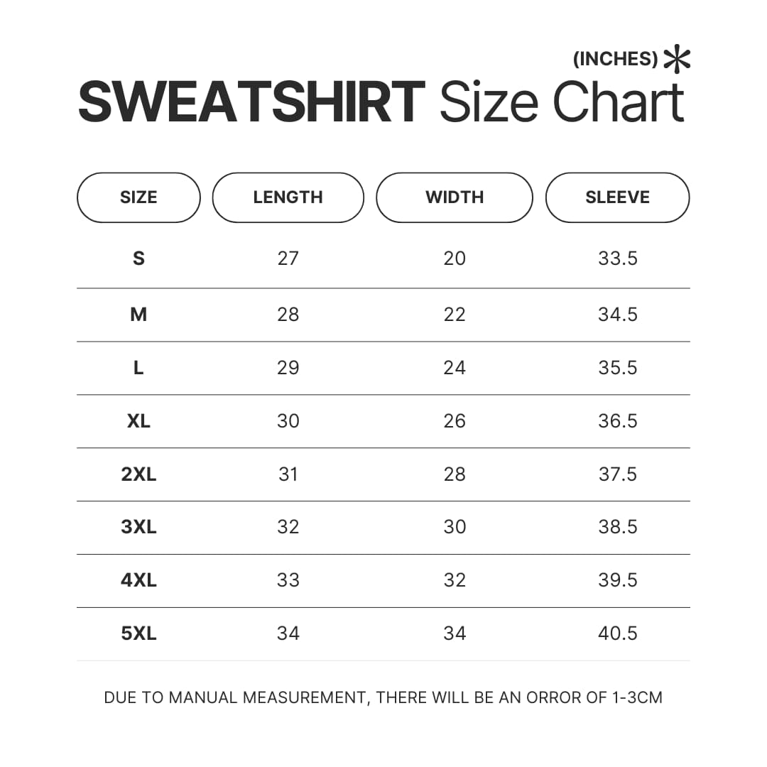 Sweatshirt Size Chart - Gojira Merch