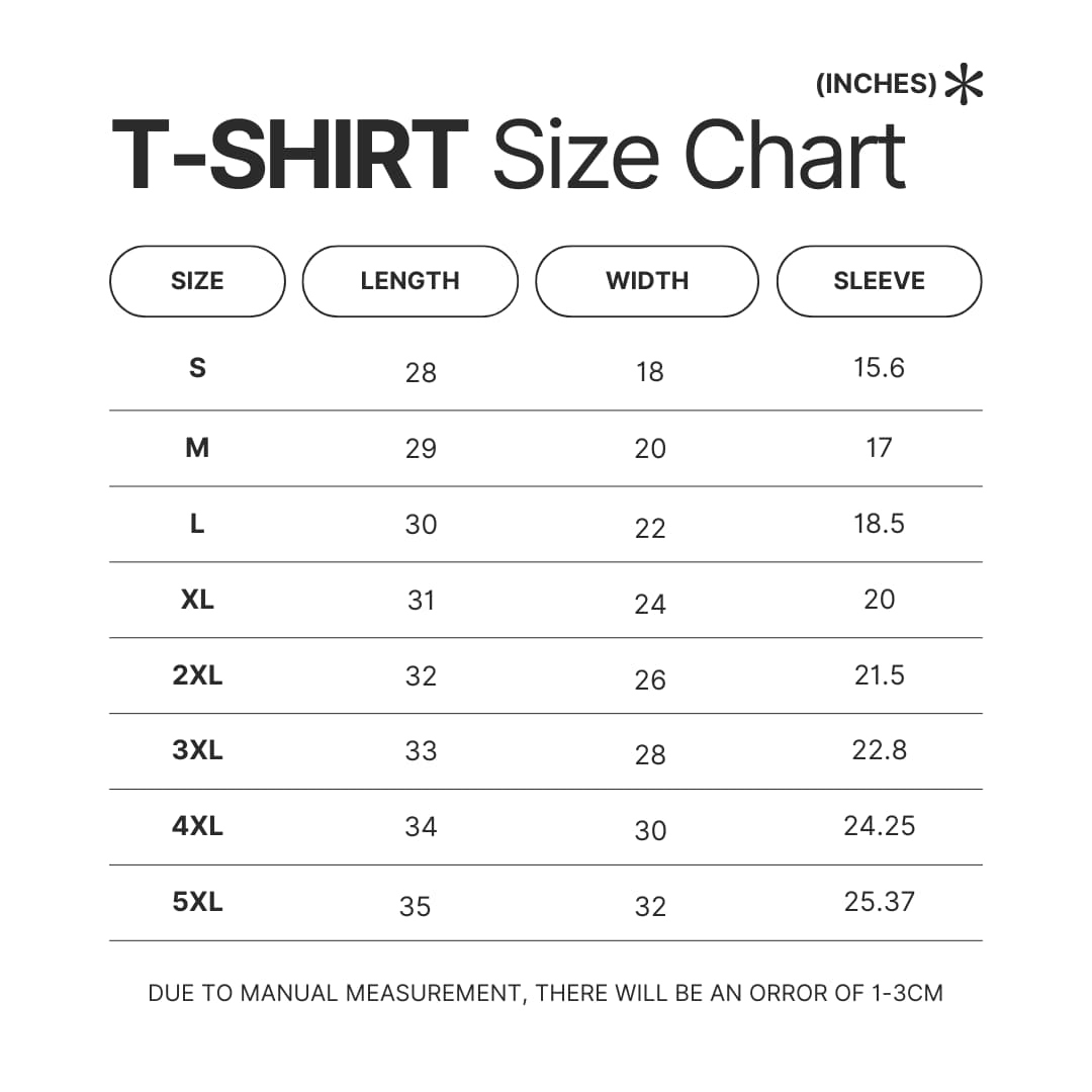 T shirt Size Chart - Gojira Merch