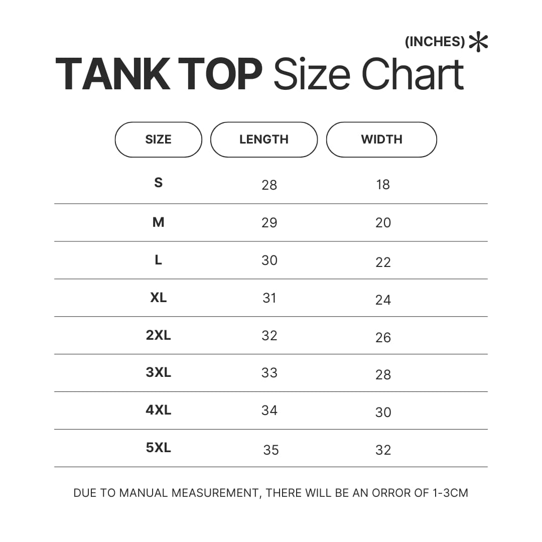 Tank Top Size Chart - Gojira Merch