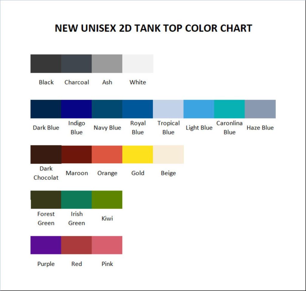 tank top color chart - Gojira Merch